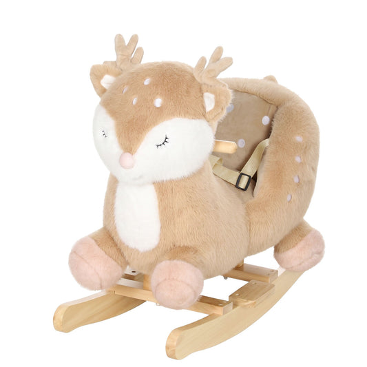 Baby Rocking Horse for Toddlers 1-3 Years, Spotted Deer Rocking Horse Toy with Sounds, Seat Belt and Widened Base, Brown